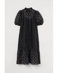 H&M Organza Jurk Met Pofmouwen - Zwart