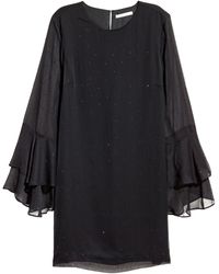 H&M Jurk Met Volantmouwen - Zwart