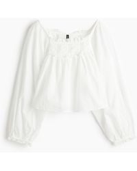 H&M - Baumwollbluse mit Spitzenbesatz - Lyst