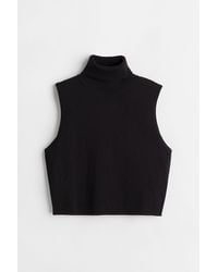 H&M Cropped Polo-neck Jumper Vest - Black