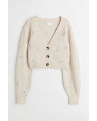 H&M Embroidery-detail Cardigan - Natural