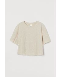 H&M Geripptes Cropped Shirt - Natur