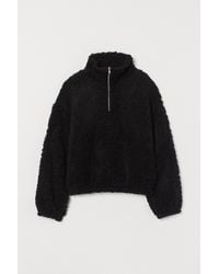 H&M Faux Shearling Top With Zip - Black