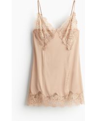 H&M - Satinkleid mit Spitzenbesätzen - Lyst