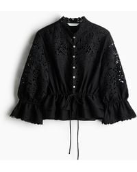 H&M - Blouse Van Linnenmix Met Broderie Anglaise - Lyst