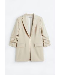 H&M Gathered-sleeve Jacket - Natural