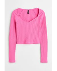 H&M Geripptes Strickshirt - Pink