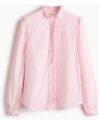 H&M - Popelinebluse mit Volants - Lyst