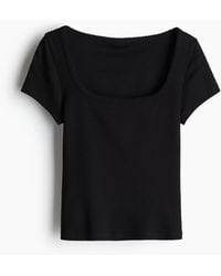 H&M - Geribd T-shirt Met Picotrandjes - Lyst