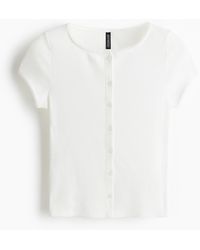 H&M - Geripptes Shirt mit Knopfleiste - Lyst