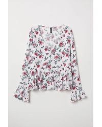 H&M V-neck Blouse With Buttons - White