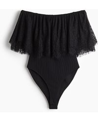H&M - Off-Shoulder-Body mit Volant - Lyst