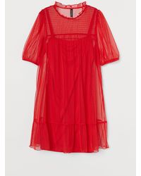 H&M Kleid mit Puffärmeln - Rot