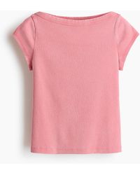 H&M - Ribgebreide Top Met Boothals - Lyst