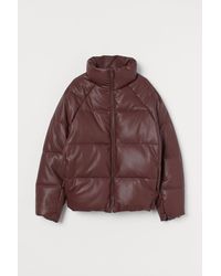 H&M Puffer Jacket aus Lederimitat - Braun