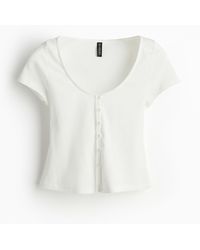 H&M - Ribbed button-front top - Lyst