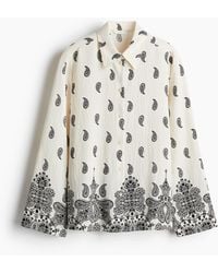 H&M - Twill Overhemdblouse Met Dessin - Lyst