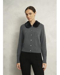 Hobbs - Lulah Wool Blend Fur Collar Knitted Cardigan - Lyst