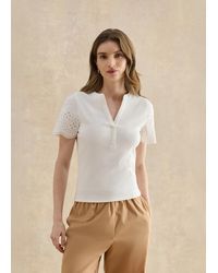 Hobbs - Daphne Cotton Broderie Ribbed Top - Lyst