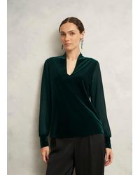 Hobbs - Aimee Velvet V Neck Long Sleeve Top - Lyst