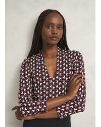 Hobbs - Aimee Printed V Neck 3/4 Sleeve Top - Lyst