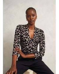 Hobbs - Aimee Printed V Neck 3/4 Sleeve Top - Lyst