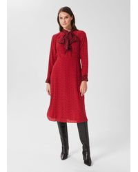 Hobbs - Silk Tie Neck Spot Dress - Lyst