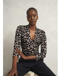 Hobbs - Aimee Printed V Neck 3/4 Sleeve Top - Lyst