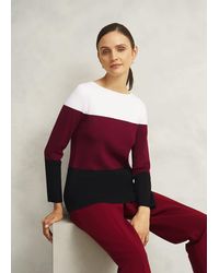 Hobbs - Burgundy Alice Colour Block Crew Neck Knitted Jumper - Lyst