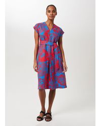 Hobbs - Etty Linen V-Neck Midi Dress - Lyst