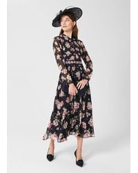 Hobbs - Helena Silk Floral Midi Dress - Lyst