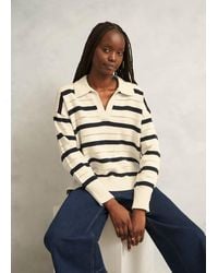 Hobbs - Ivory Beauford Cotton Stripe Polo Knitted Jumper - Lyst