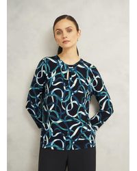 Hobbs - Julia Ribbon Printed Key Hole 3/4 Sleeve Top - Lyst