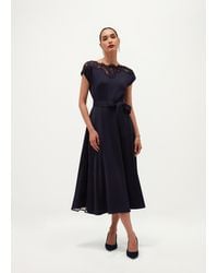 Hobbs - Amelie Lace Trim Satin Dress - Lyst