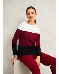 Hobbs - Burgundy Alice Colour Block Crew Neck Knitted Jumper - Lyst
