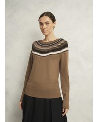 Hobbs - Camel Greta Wool Blend Fairisle Crew Neck Knitted Jumper - Lyst