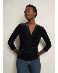 Hobbs - Hattie Velvet Ruched Button Front Top - Lyst