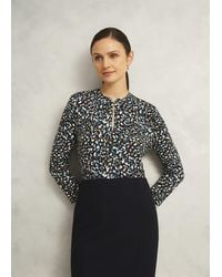Hobbs - Margot Printed Button Key Hole 3/4 Sleeve Top - Lyst