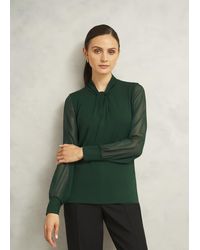 Hobbs - Ashley Twist Neck Sheer Long Sleeve Top - Lyst