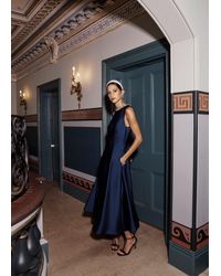 Hobbs - Keira Trimmed Satin Midi Dress - Lyst