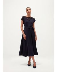 Hobbs - Amelie Lace Trim Satin Dress - Lyst