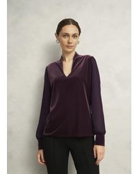Hobbs - Aimee Velvet V Neck Long Sleeve Top - Lyst