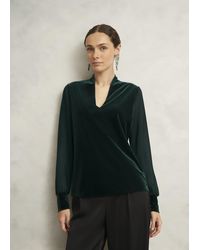 Hobbs - Aimee Velvet V Neck Long Sleeve Top - Lyst