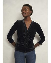 Hobbs - Hattie Velvet Ruched Button Front Top - Lyst