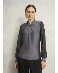 Hobbs - Metallic Ashley Pleat Sleeve Twist Neck Top - Lyst