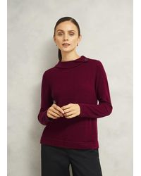 Hobbs - Burgundy Talia Cashmere Blend Button Neck Jumper - Lyst