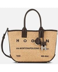 Hogan - Bolso Shopping Adress Mini, Marrón,Crema - Lyst