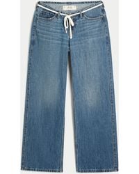 Hollister - Ultra Low-rise Mini Waistband Dark Wash Tie Waist Baggy Jeans - Lyst
