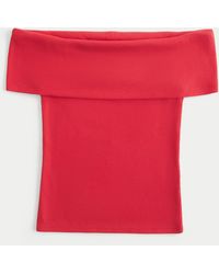 Hollister - Ribbed Off-the-shoulder Foldover Top - Lyst