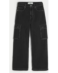 Hollister - Washed Black Super Baggy Cargo Jeans - Lyst